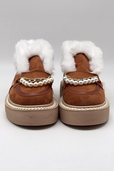 Shoebutik Γυναικείες μπότες Tricey Brown Suede Pearl Λεπτομέρεια Shearling