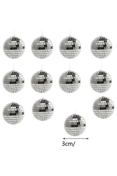 kidspartim Σετ 12 Ασημένιες Μπάλες Ντίσκο - 3 cm Καθρέφτης