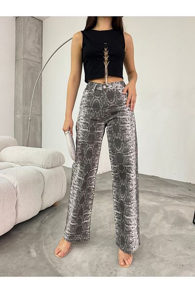 BİKELİFE Damen-Palazzo-Hose mit Schlangenmuster und hoher Taille und weitem Bein