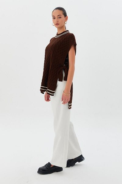 Shopping Shop Brown and White Two-Color Tie-Up Sweater