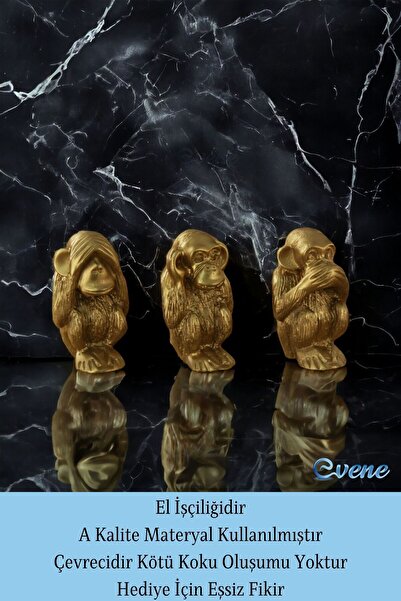 Evene Biblo Dekoratif Obje Heykel Üç Maymun Biblo Dekoratif Süs Eşyası Altın Renk Model 32