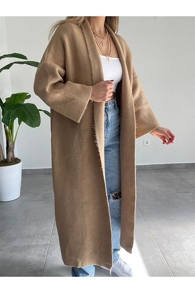 NEW JOURNAL Camel Colored Maxi Length Fleece Hijab Sweater Cardigan - Nwj- 100070009