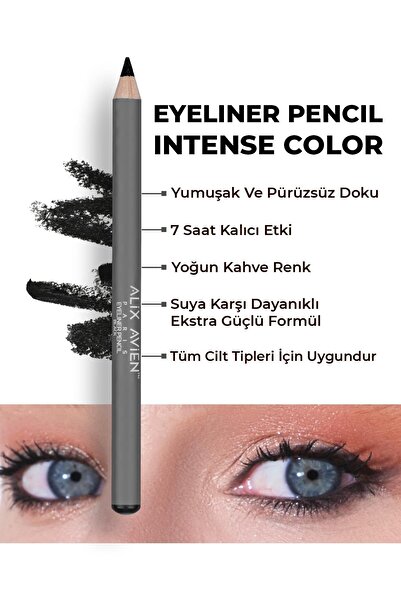 Alix Avien Suya Dayanıklı Yoğun Pigmentli Kremsi Kolay Sürüm Siyah Göz Kalemi...