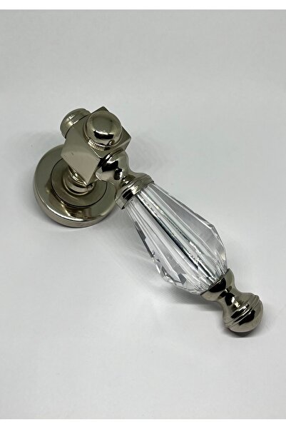 HOMDEP Lüks Camlı Kristal Kapı Kolu Rozetli Oda Kapı Kolu Saten 1 Takım (SAĞ BASAR VE SOL BASAR)