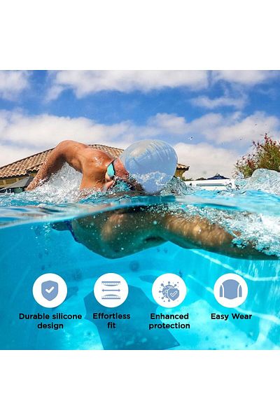 Endless Comfortable Silicon Swimming Cap | Ergonomic Ear Pockets | Free Size | Silver
