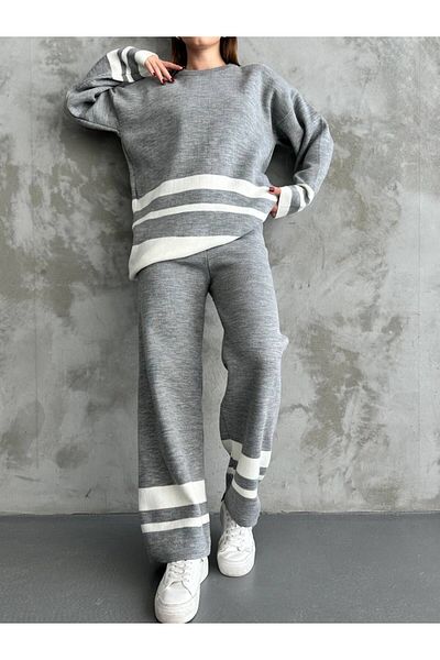VOLT CLOTHİNG Women's Pants Stripe Knitwear Set