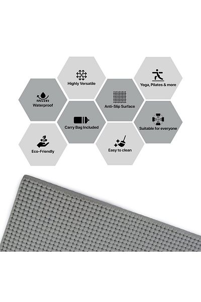 KETTLER Ab Yoga Mat With Mesh Bag | 8mm Thickness | Non-slip | For Yoga & Pilates | Grey | Unisex
