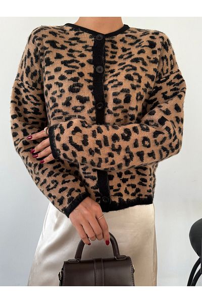 Brantu Cardigan cu nasturi cu model leopard de damă