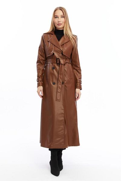 Jamila Long Leather Trench Coat with Double Pockets