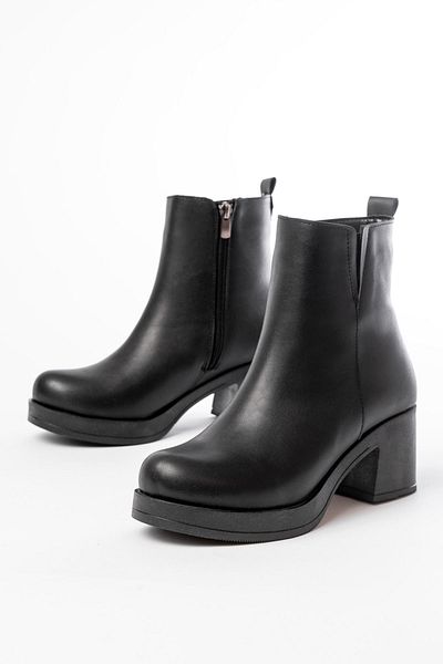 ELLOLİTA LUXURY SHOES 5109-3057 Μαύρες ελαστικές γυναικείες μπότες με χοντρό τακούνι με φερμουάρ