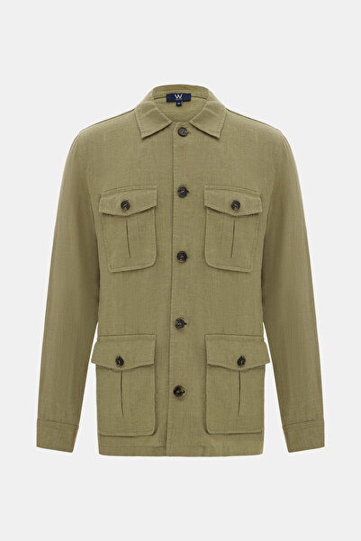 W Collection YEŞİL UZUN KOLLU KETEN GÖMLEK