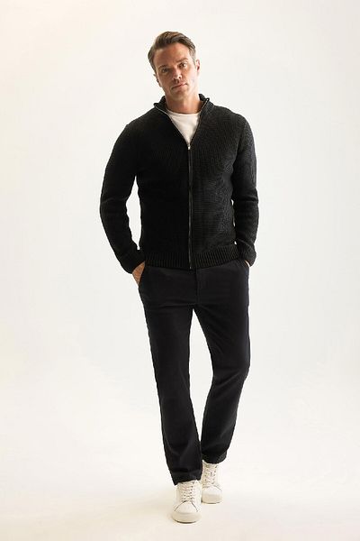 DeFacto Waffel-Cardigan mit normaler Passform, halber Rollkragenpullover und Reißverschluss, R1195azns