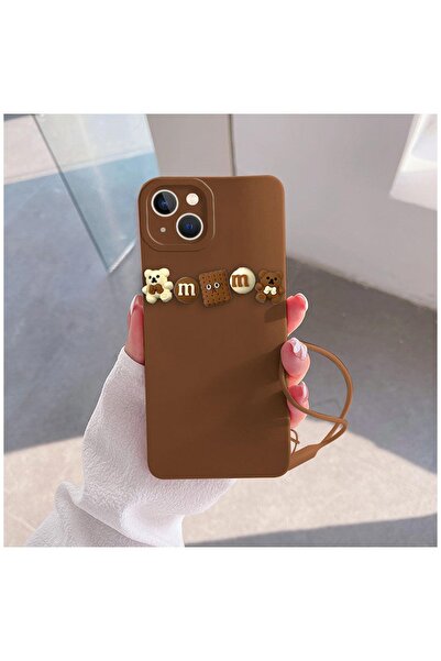 Zebana Apple iPhone 15 Uyumlu Kılıf Zebana Love Bear Silikon Kılıf Kahverengi