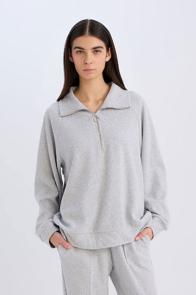 DeFacto Stand Collar Regular Fit Sweatshirt - Half Zip D9009Ax24Wn