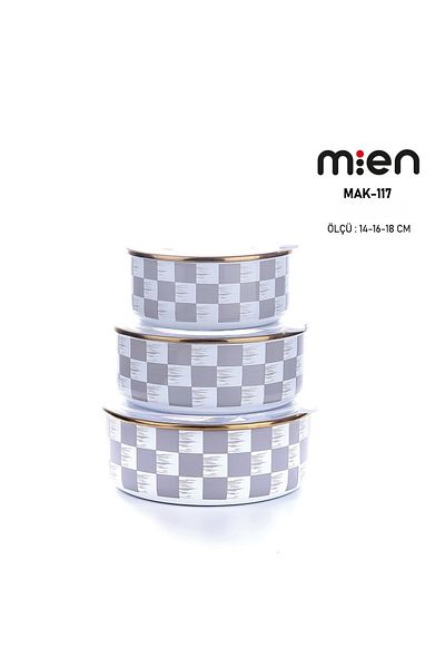 MİEN Mien Checkers Decor Vacuum Enamel Storage Container 14-16-18cm
