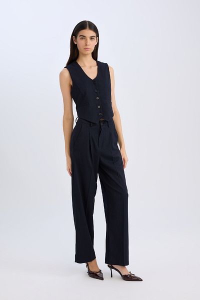 DeFacto High Waist Navy Blue Wide Leg Pants - Straight Pocket, Wide Loose Leg C2022Ax24Au