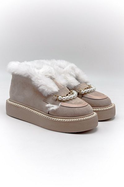 Shoebutik Γυναικείες μπότες Tricey Beige Suede Pearl Λεπτομέρεια Shearling