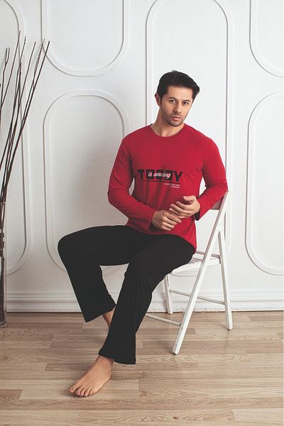 Temporium Men's Printed Long Sleeve Knitted Pajamas Set