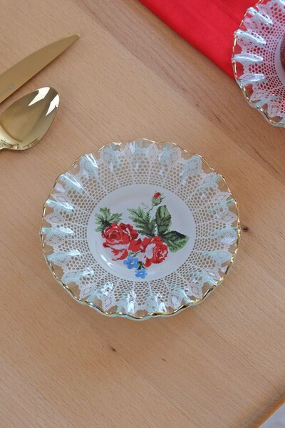 Glore Maudie Altın Yaldızlı 6 Kişilik Cam Çay Tabağı Takımı