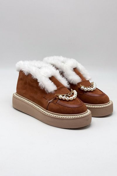 Shoebutik Γυναικείες μπότες Tricey Brown Suede Pearl Λεπτομέρεια Shearling