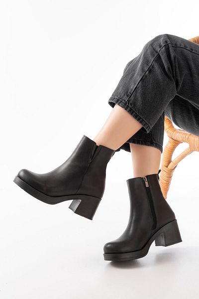 ELLOLİTA LUXURY SHOES 5109-3057 Μαύρες ελαστικές γυναικείες μπότες με χοντρό τακούνι με φερμουάρ