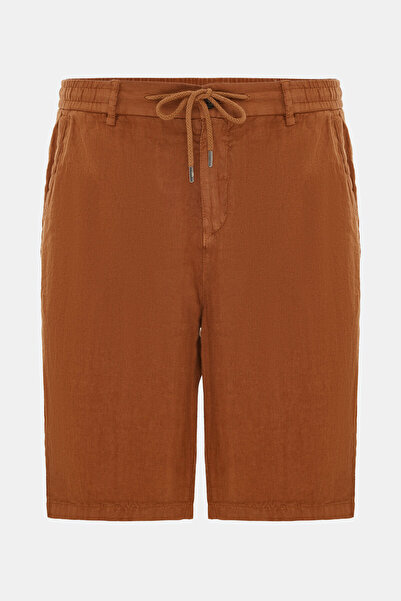 W Collection Orange Linen Lace-Up-Zippered Bermuda
