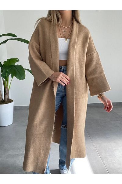 NEW JOURNAL Camel Colored Maxi Length Fleece Hijab Sweater Cardigan - Nwj- 100070009