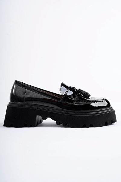 MARSHETTA Class Model Siyah Rugan Püsküllü Kadın Loafer Ayakkabı