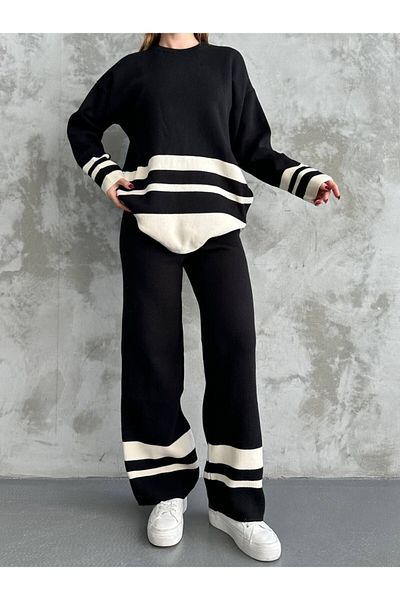 VOLT CLOTHİNG Women's Pants Stripe Knitwear Set