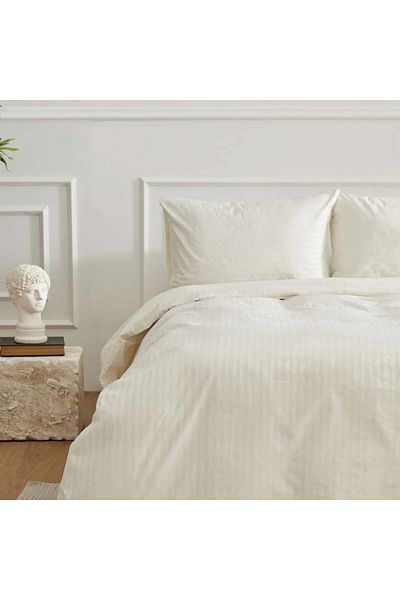 Karaca Home Josef gestreift Satin Doppel Bettbezug Set Ecru