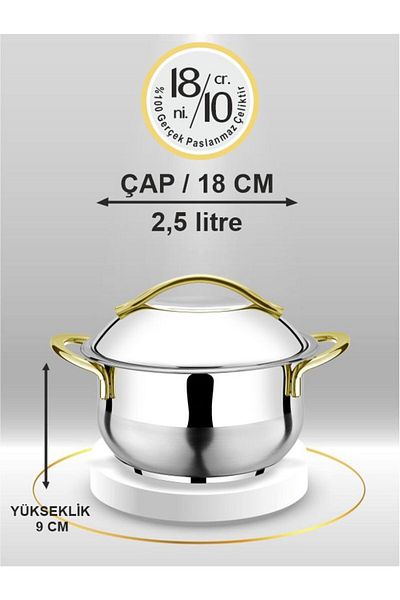 AYKUT Gold Steel Pot 18 cm (Handles Gold)
