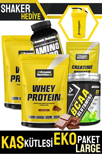 Dynamic Nutrition Muscle Mass Eco Pack Chocolate - Green Apple - (2 Whey Protein - Amino - Creatine - Bcaa Glutamine)