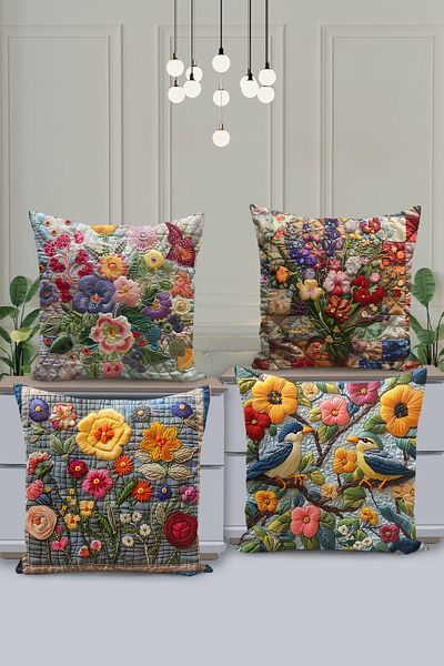 Filamente Double Sided Digital Printed 4-Piece Throw Pillow Cover Set