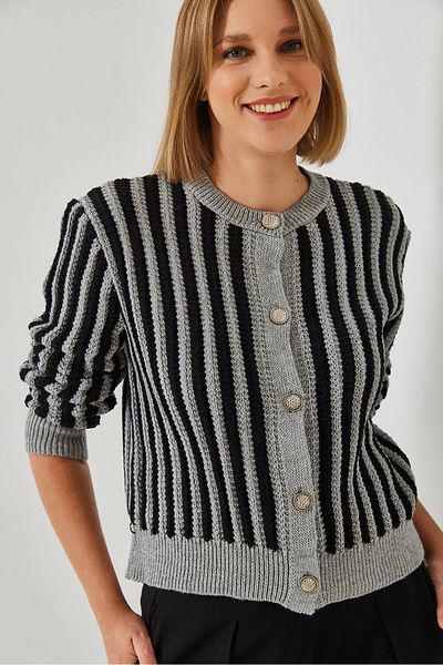 Bianco Lucci Women's Striped Knitwear Cardigan 20246269