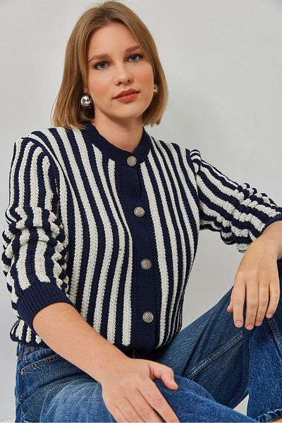 Bianco Lucci Women's Striped Knitwear Cardigan 20246269