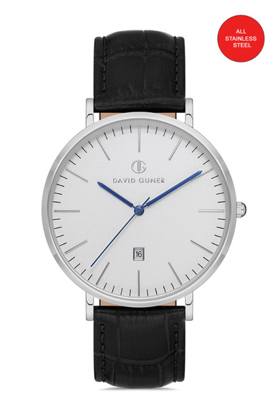 DAVID GUNER Gümüş Kadranlı Gümüş Kaplamalı Erkek Deri Kol Saati