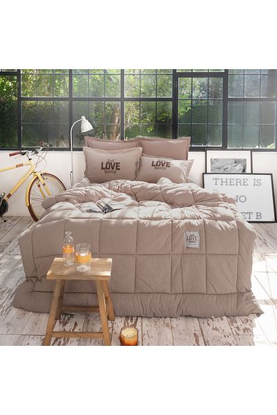 Karaca Home Motto Baumwolle Komfort Doppelbett-Set, Beige