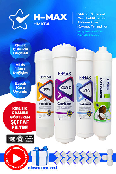 H-MAX Reverse Osmosis System H-max Kapalı Kasa Su Arıtma Cihazı 4lü Filtre Se...