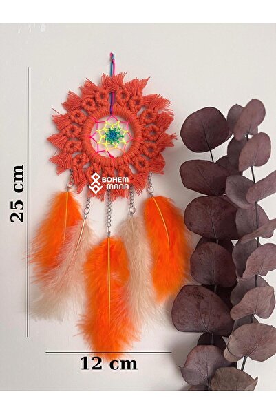 Özgün Tasarım Makrome Detaylı Çakra Serisi Mini Düş Kapanı, Sakral Çakra, Turuncu 12*25 Cm (ADET)