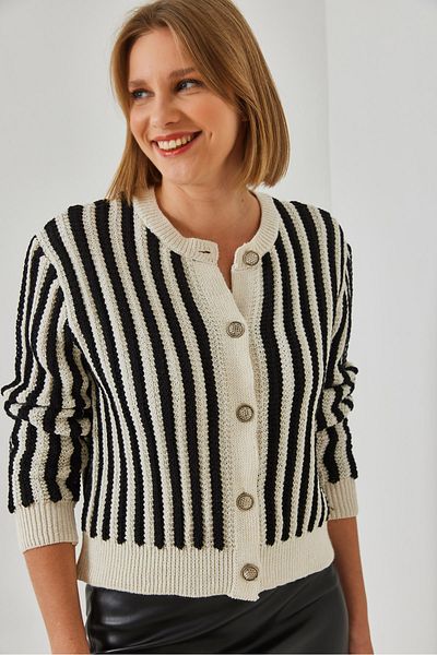 Bianco Lucci Women's Striped Knitwear Cardigan 20246269