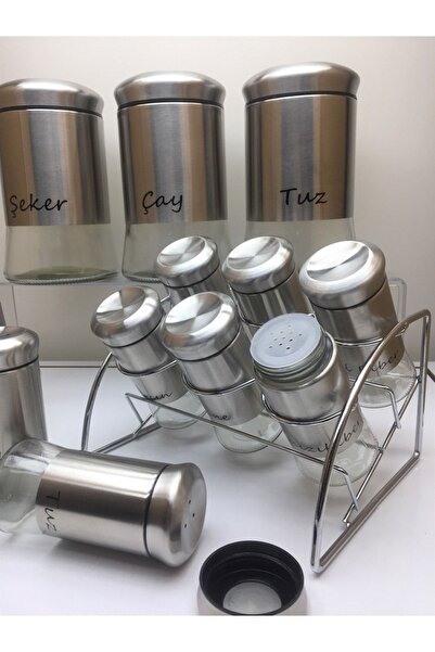 Pinkev 13 Piece Glass Spice Rack Spice Set - Inox