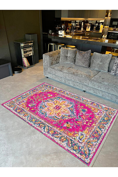 Rugs Modern Halı Yılmaz Koleksiyonu Fuşya Eskitme Görünümlü Antik Desenli Dok...