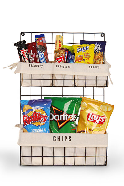 Aleda Çok Amaçlı Düzenleyici Tel Mutfak Sepeti Tekstilli Baskılı Siyah - Krem