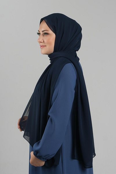 HÜRREM BONE Μπλε Navy Plain Classic Σάλι Σιφόν Ραμμένο 202112 _02