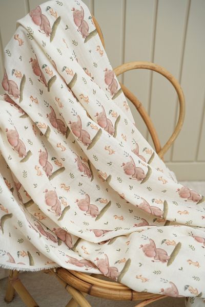 Tuğba Kuğu Printed Muslin Fabric |   Spring Elephant and Duck