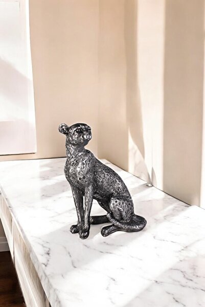 Evene Biblo Dekoratif Obje Heykel Leopar Biblo Dekoratif Süs Eşyası Gümüş Esk...