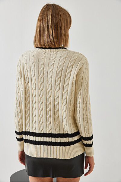 Bianco Lucci Pulover de damă cu decolteu în V cu dungi 20246300