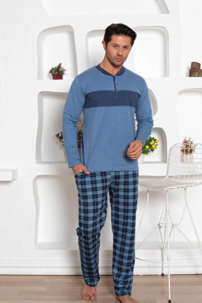 ALİMER Екологічний чоловічий піжамний комплект - Indigo з довгими рукавами з трикотажу 1185uy