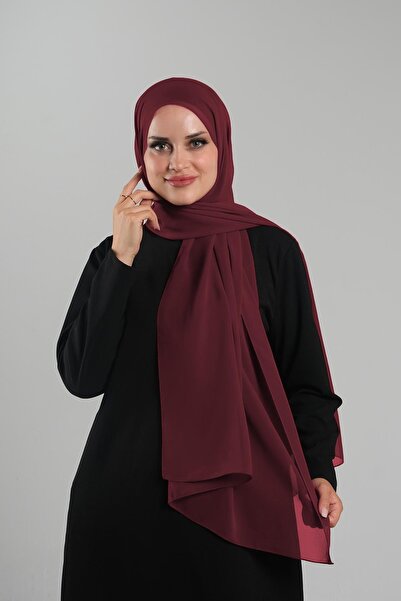 HÜRREM BONE شال شيفون كلاسيكي باللون العنابي - 202112 _16