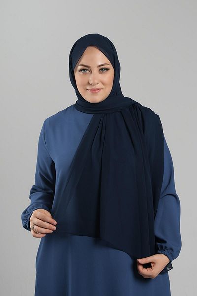 HÜRREM BONE Μπλε Navy Plain Classic Σάλι Σιφόν Ραμμένο 202112 _02